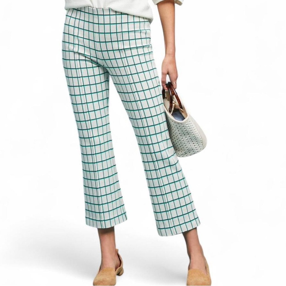The Essential Cropped Flare Anthropologie Trousers | Beige and Green | Size XS